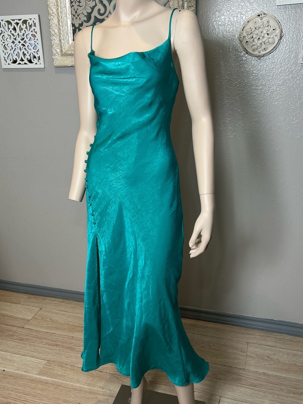 Zara Emerald Aqua-ish Satin Slip Dress